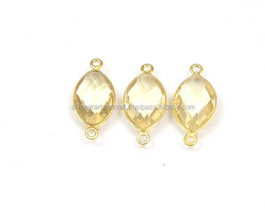 Luz citrino cuarzo piedra preciosa chapado en oro Marquesa forma bisel conector para la fabricación de joyas doble fianza facetado bisel elegante - Product Image 1