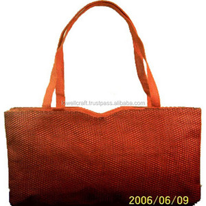 Mini Orange Jute Fabric Shopping <b>Bag</b> with Hand Length Handle Top Closure Style Geometric Pattern Lowellcraft Brand Made in Delhi - Product Image 3