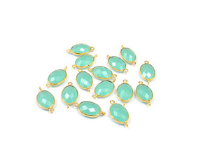 Aqua Calcedony Gemstone Findings Bijouterie en plaqué or Charm Faceted Bezel Birthstone Boho Connector Link - Product Image 1