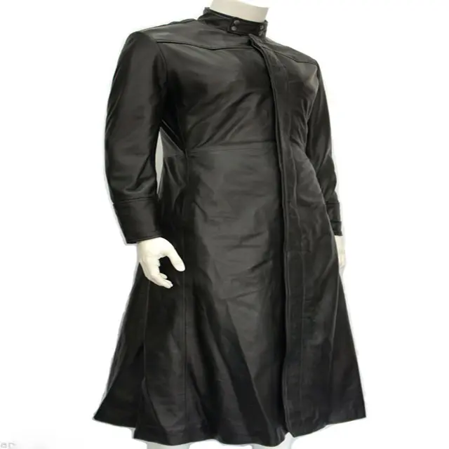 Men's Black Matrix Movie Neo Real Leather Trench Coat Jacket