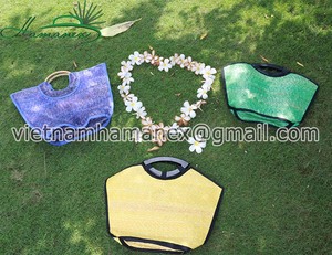 Fashionable Natural Palm Leaf Handcraft Handbag Colorful <b>Straw</b> <b>Bag</b> - Product Image 1