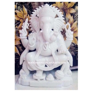 Statues de Ganesha en marbre blanc pur - Product Image 1