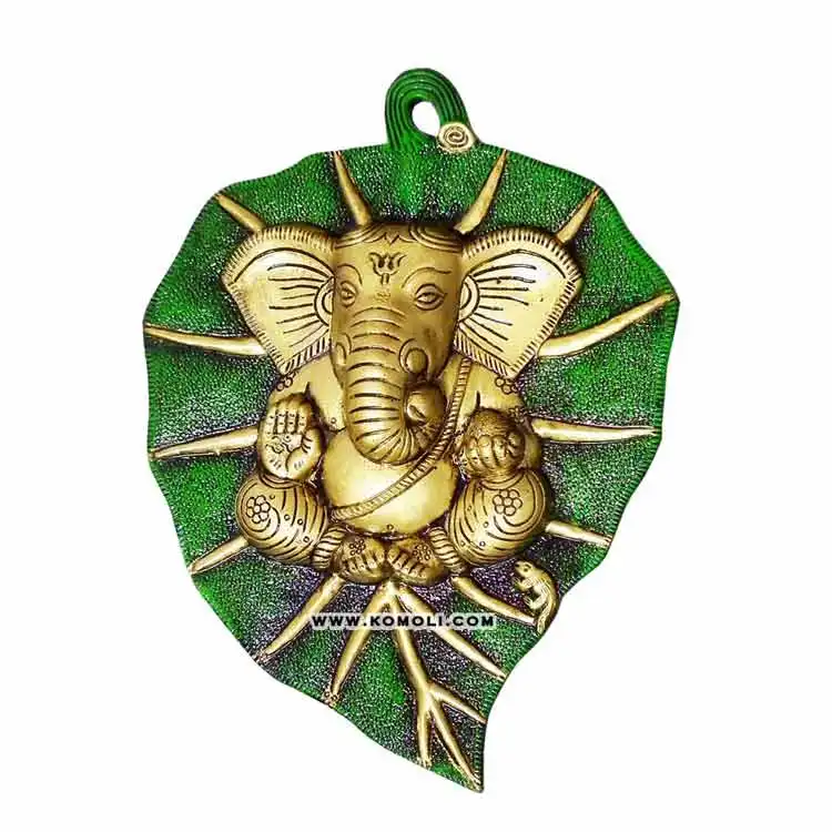 Grande verde casamento Ganesh lord Ganesha pendurado na parede de metal ouro