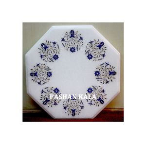 Haut de Table basse en marbre blanc pur, incrustation Unique, de styliste, Table basse - Product Image 1
