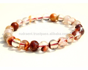 Pulsera Elástica de Cuentas Redondas Lisas de Cuarzo Fantasma Rojo de 8 mm, Regalo Unisex Bohemio, Personalización Natural Disponible - Product Image 2