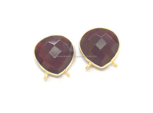 Latón granate cuarzo piedras preciosas hallazgos 24K chapado en oro forma de corazón piedra facetada hecho a mano encanto bisel conector fabricación de joyas - Product Image 3