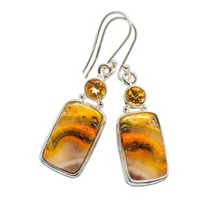 Bumble <b>Bee</b> Jasper Rectangle Gemstone Brass Silver Plated Earring Handmade Charm Jewelry Bohemian Earring Wholesale Earrings - Product Image 1