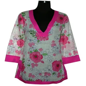 Katoenen Bedrukte Korte Tuniek Top Voor Dames Katoenmix Bedrukt Kaftan Kurti Voor Dames