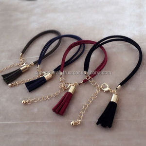   Pulsera de borlas de gamuza sintética hecha a mano Happiness, pulsera multicapa vintage bohemia para mujer - Product Image 1