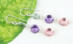 Oval & Round Shape Multi Gemstone Aqua Rose Quartz Amethyst Gemstone Handmade Beautiful Dangle Earring - Product Image 6