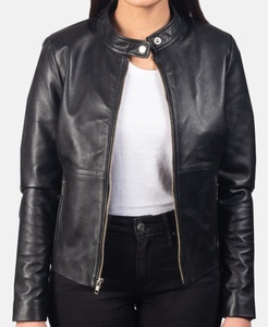 Nouvel arrivage de veste de motard sportive en cuir de mouton beige foncé pour femmes Design personnalisé Mode bon marché en cuir véritable - Product Image 2