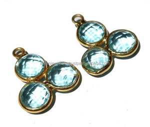 Fait à la main indien Hydro Blue Topaz Gemstone Connector Vermeil Gold-925 Sterling Silver Jewelry Findings & Components - Product Image 1