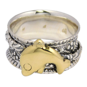 Handmade Two Tone Silver Brass 925 Sterling Silver <b>Spinner</b> Eternity Vermeil <b>Ring</b> Fine Jewelry with Bezel Setting <b>for</b> Men <b>Women</b> - Product Image 2