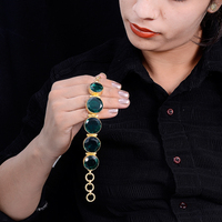 Bracelet manchette élégant vintage vert chromé plaqué or pour enfants, idéal pour les anniversaires et accessoires de mode - Vente en gros