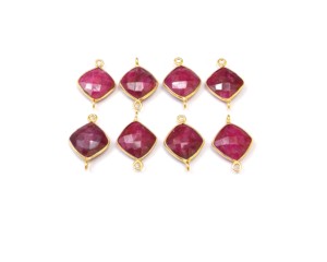 Joyería de piedras preciosas naturales de rubí teñido hecha a mano chapado en oro facetado enlace bisel piedra natal Boho conector - Product Image 3