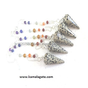 Péndulos de piedras preciosas de jaspe dálmata con cadena de Chakra, artesanías de piedra semipreciosa para péndulo de cristal de radiestesia a la venta - Product Image 1