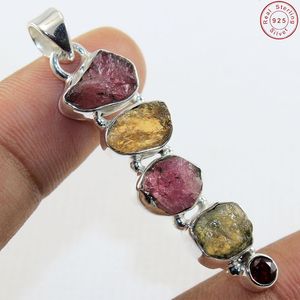 Stunning Rough <b>Tourmaline</b>, Garnet 925 Sterling Silver Handmade Pendant Wholesale <b>Jewelry</b> Supplier - Product Image 2