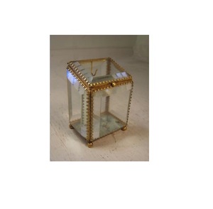 Boîte à bijoux en laiton antique, coffret en verre biseauté - Product Image 3