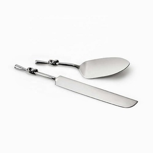 Cake Cutter and Server Stainless Steel Cake <b>Table</b> <b>Top</b> Set With Silver Ribbed Handle Spreader Serving Set - Product Image 4