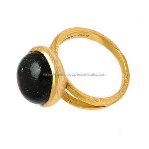 Anillo de piedras preciosas de Plata de Ley 925 chapado en oro de arena azul cabina redonda Ajuste de bisel anillo de moda para fiesta de regalo de boda - Product Image 3