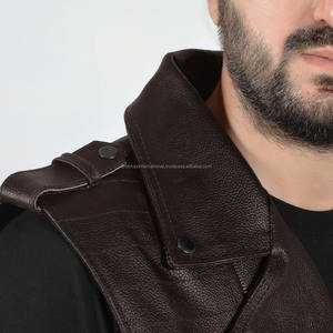 Shemax 2023 Chaleco Vintage de piel de vaca auténtica para hombre al por mayor personalizado superventas de calidad superior cordones trenzados marrones - Product Image 4