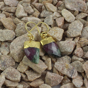 Rubis Zoisite bijoux en forme de corne de galvanoplastie argent plaqué 925 boucle d'oreille en argent Sterling plaqué or - Product Image 3