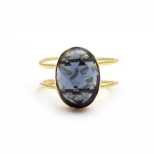 Anillo de piedras preciosas de Topacio Azul de Londres, sortija personalizada chapada en oro ajustable, proveedor al por mayor