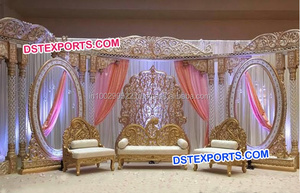 Scène de mariage traditionnelle en fibre, panneau Jhrokha pour mariage hindou, décoration de scène de mariage de style Mughal, Californie - Product Image 5