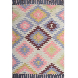 Ensemble de tapis marocains de style traditionnel de Marrakech fabriqués à la main en coton tissé plat Kilim - Product Image 1
