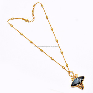 Plata de Ley 92.5% con chapado en oro, ópalo de dendrita ahumado en forma de Y, collar con colgante de gota, accesorios de moda para mujer. - Product Image 1