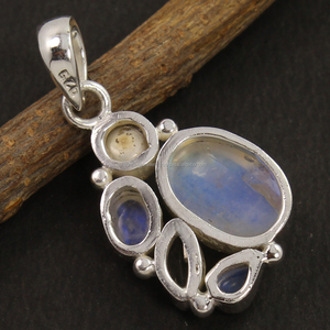 Vente en Gros Solitaire Multi Forme Pendentif en Argent Sterling Massif 925 Pierre de Lune Arc-en-Ciel Naturelle et Autre Perle de Pierre Précieuse pour elle - Product Image 2