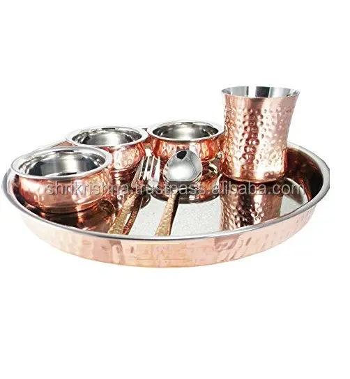 New Factory Arrival Dinnerware Stainless Steel Copper Traditional Dinner Set of 1 Thali Plate Set