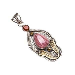 Pendentif multi-pierres précieuses rhodochrosite en argent sterling 925 bicolore Pendentifs et breloques de bijouterie fine - Product Image 1