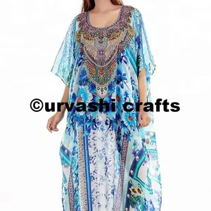 2018 colorido de impressão digital de Praia kaftan embelezado tamanho livre para venda partywear kaftan para as mulheres fantasia vestido de desgaste do partido