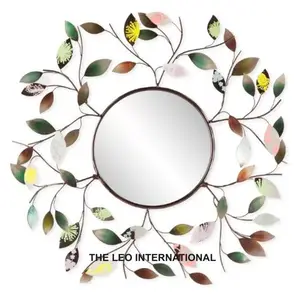 가구 장식 금속 잎 벽 거울 3D 잎 교수형 예술 여러 가지 빛깔의 절충주의 스타일 30 인치 강철 금속과 유리