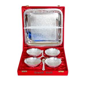 Ensemble de bols en laiton et argent de 9 pièces, cadeau de retour de mariage indien élégant, faveurs décoratives, décoration de maison traditionnelle et de festival - Product Image 1