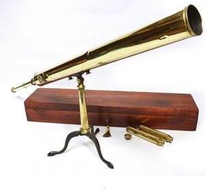 Telescopio de biblioteca del siglo XIX con soporte de trípode de latón de grandes proporciones con caja de madera, regalos novedosos - Product Image 1