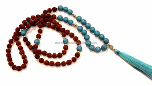 Rudraksha Turquoise Mala perles noué Mala collier fait à la main artiste indien colliers de perles - Product Image 2