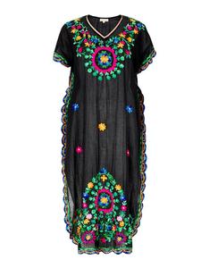 Boho Lady Hem <b>Tunic</b> Breathable Brightly Colored Embroidery Floral 100% Cotton A-Line Women Swimwear Kaftan Dress <b>Beach</b> Holiday - Product Image 5