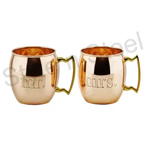 Mr & Mrs Moscow Mule Mok Set Roestvrij Staal Koffie Mok Cup Met Deksel En Handvat Rvs Custom Logo koffie Mok