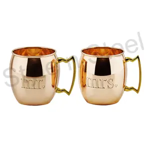 Conjunto de tazas de acero inoxidable con tapa y mango, juego de tazas de café con logotipo personalizado, Mr & Mrs Moscow Mule