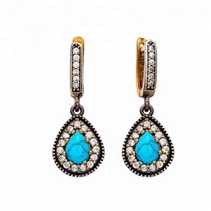 Turquoise Stone Authentic Dangle <b>Earrings</b> Wholesale Handcrafted 925 Sterling Silver Jewelry - Product Image 1
