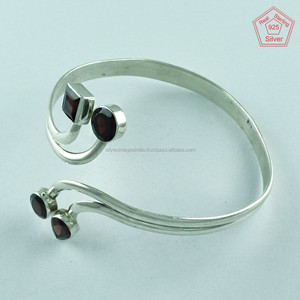 Bracelets unisexes faits à la main en argent sterling 925 pour anniversaire de fiançailles de mariage avec grenat pierre précieuse Inde idée cadeau parfaite - Product Image 2