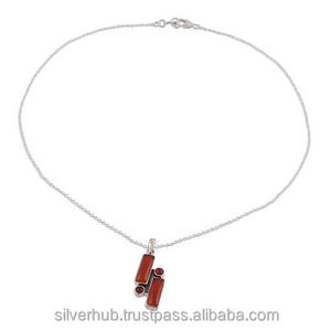 Colgante de piedras preciosas de cornalina naranja Natural, joyería hecha a mano, colgante de rectángulo largo bohemio de Plata de Ley 925 a precio al por mayor - Product Image 3
