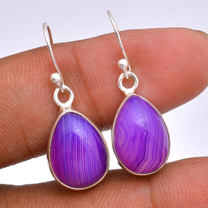 Pendientes colgantes finos de Plata de Ley 925, piedras preciosas de ágata de encaje púrpura, ajuste de bisel clásico, regalo de boda de moda para fiesta - Product Image 3