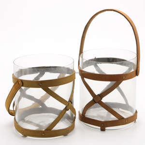 Linterna hurricane de cuero Juego de 2 - Product Image 1