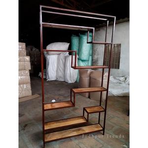 Estante de exhibición de hierro y madera de mango industrial moderno para comedor y cocina para muebles de sala de estar o dormitorio de oficina en casa - Product Image 1