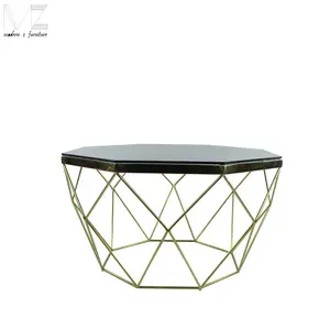 fashion living room octagon glass top gold stainless steel coffee table