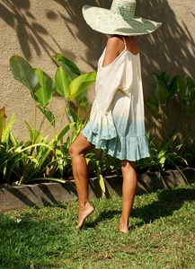 Women Beach Rayon Kaftan Bikini Cover Ups Tie Dye Strappy Tunic Sexy Deep Neck Cold Shoulder Bottom Gathering Dress - Product Image 3