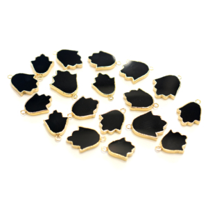 Black Onyx 20-22MM Brass Pendant Hamsa Shape Gold Plated Pendant Jewelry Findings with Bail Natural Stone and Gemstone - Product Image 2